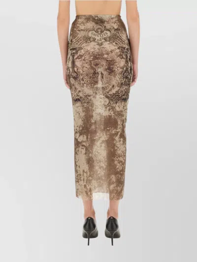 Jean Paul Gaultier Sheer Overlay Sleeveless Midi Skirt In Brown