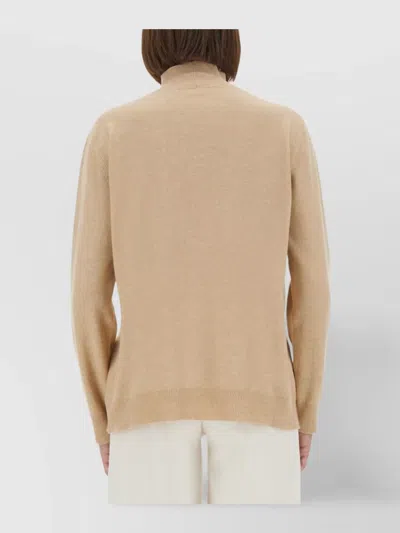 Fabiana Filippi Turtleneck Top With Button Detail And Ribbed Cuffs In Neutral
