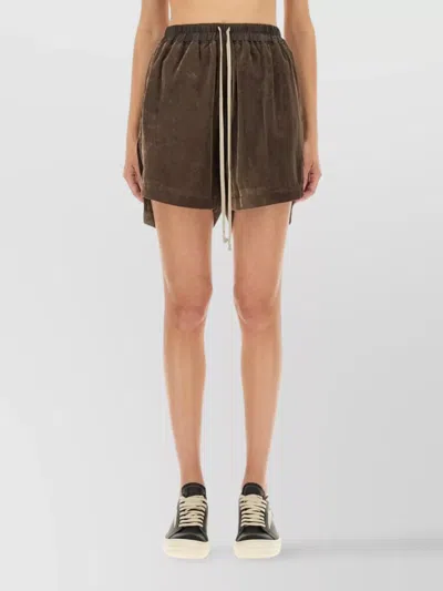 Rick Owens Velvet Texture Elastic Waistband Shorts In Brown