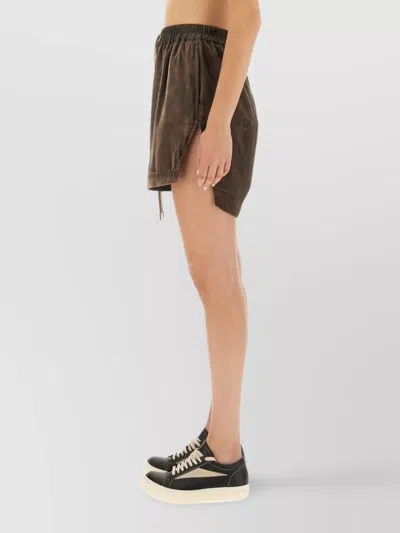 Rick Owens Velvet Texture Elastic Waistband Shorts In Brown