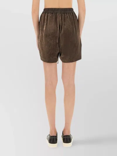 Rick Owens Velvet Texture Elastic Waistband Shorts In Brown
