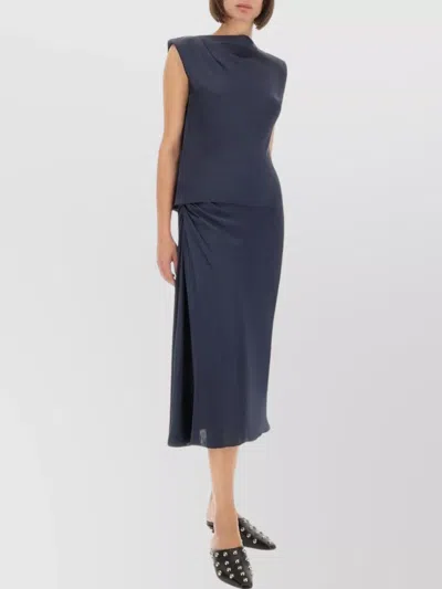 Theory Slit Midi Waist Sheen Ruched Skirt In Blue