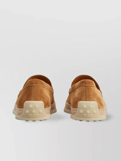 Tod's Round Toe Suede Loafers With Espadrille Detail