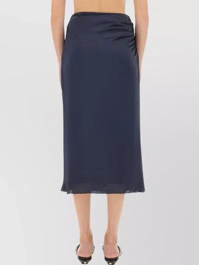 Theory Slit Midi Waist Sheen Ruched Skirt In Blue