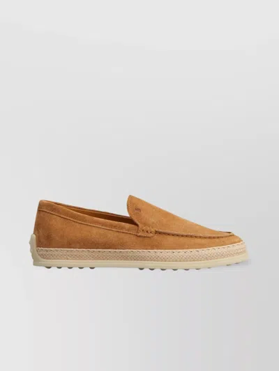 Tod's Round Toe Suede Loafers With Espadrille Detail
