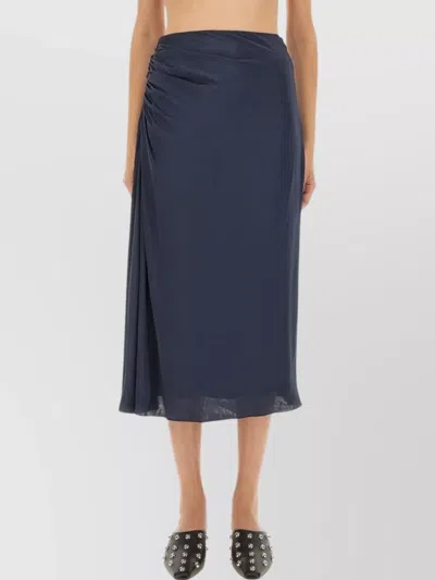 Theory Slit Midi Waist Sheen Ruched Skirt In Blue