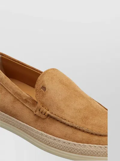 Tod's Round Toe Suede Loafers With Espadrille Detail
