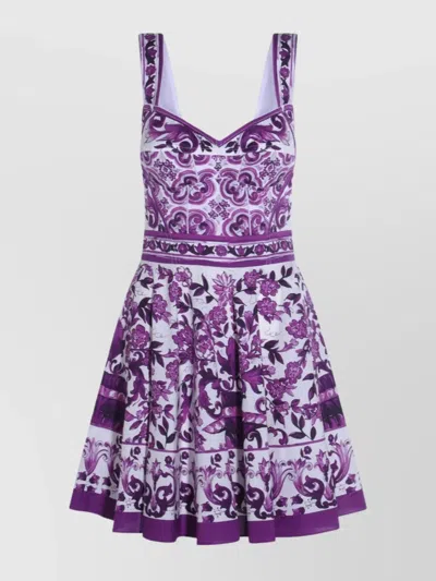 Dolce & Gabbana Violet Dress With Thin Straps And All-over Floral Motif In Cotton Blend Woman In Purple