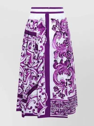 Dolce & Gabbana A-line High-waisted Pleated Printed Midi Skirt In Purple