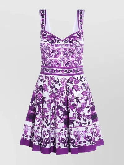 Dolce & Gabbana Violet Dress With Thin Straps And All-over Floral Motif In Cotton Blend Woman In Purple