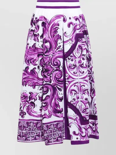 Dolce & Gabbana A-line High-waisted Pleated Printed Midi Skirt In Purple