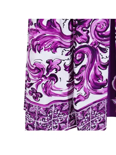 Dolce & Gabbana A-line High-waisted Pleated Printed Midi Skirt In Purple
