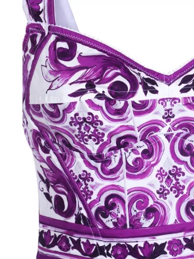 Dolce & Gabbana Violet Dress With Thin Straps And All-over Floral Motif In Cotton Blend Woman In Purple