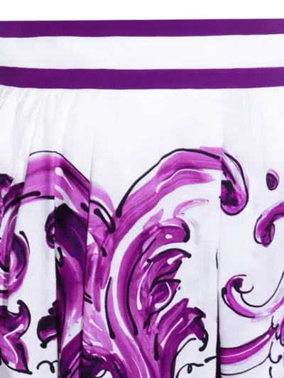 Dolce & Gabbana A-line High-waisted Pleated Printed Midi Skirt In Purple