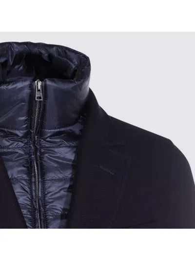 Herno Tailored Wool Coats With Notched Lapels In Blue