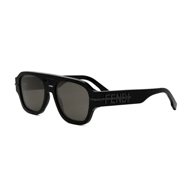 Fendi The Graphy 55mm Geometric Sunglasses In Black