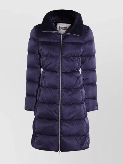 Herno Padded Long Quilted High Collar Jackets In Blue