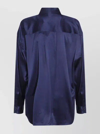 Tom Ford Collared Neck Satin Finish Long Sleeves In Blue