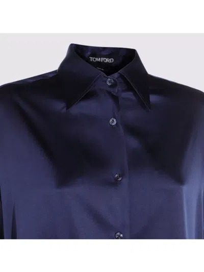 Tom Ford Collared Neck Satin Finish Long Sleeves In Blue