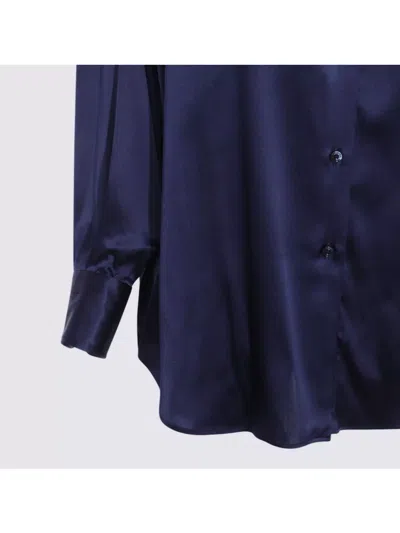 Tom Ford Collared Neck Satin Finish Long Sleeves In Blue