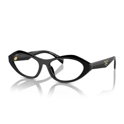 Prada Logo-engraved Oval-frame Glasses In Black
