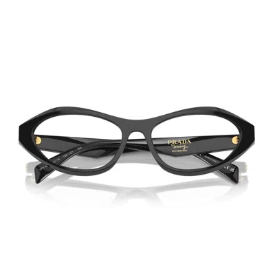 Prada Logo-engraved Oval-frame Glasses In Black