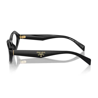 Prada Logo-engraved Oval-frame Glasses In Black