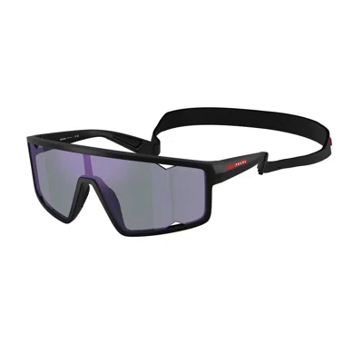 Prada Ps A03s 141mm Mirrored Rectangular Sunglasses In Black