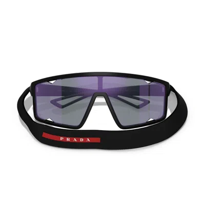 Prada Ps A03s 141mm Mirrored Rectangular Sunglasses In Black