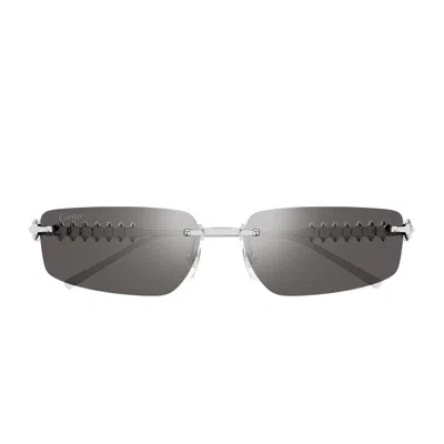 Cartier Rimless Metal Rectangle Sunglasses In Gray