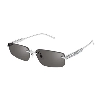 Cartier Rimless Metal Rectangle Sunglasses In Gray