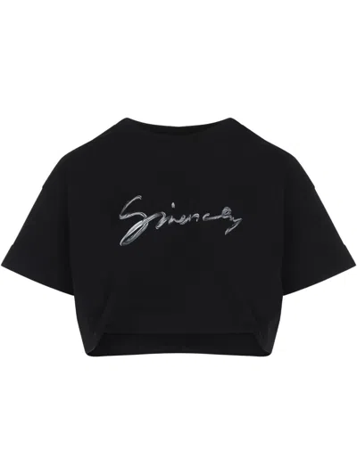 Givenchy Signature Logo Cropped T-shirt In Black