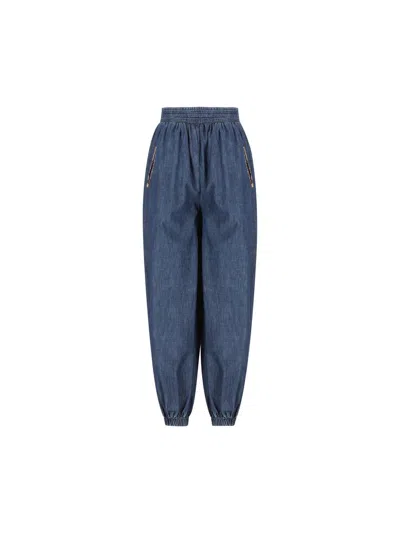 Valentino Garavani Balloon Fit Chambray Cotton Denim Pants In Blue