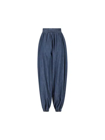 Valentino Garavani Balloon Fit Chambray Cotton Denim Pants In Blue
