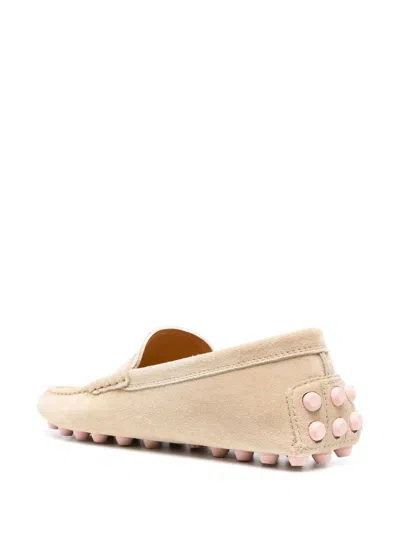 Tod's Gommino Bubble Suede Loafers Shoes In Neutral