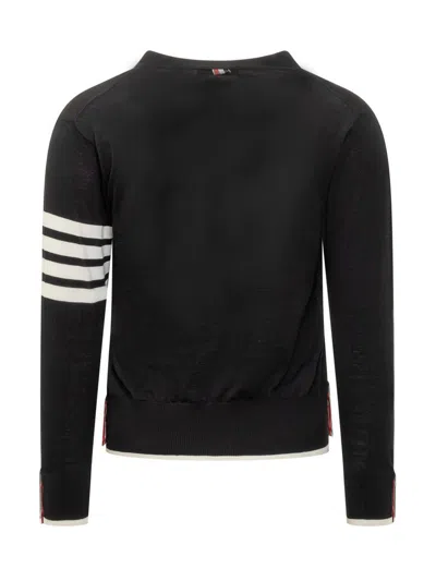 Thom Browne Cardigan With 4-bar Logo In Black
