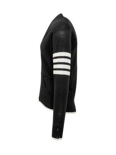 Thom Browne Cardigan With 4-bar Logo In Black