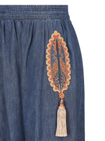 Valentino Balloon Trousers In Embroidered Denim Chambray Woman Denim 42 In Blue