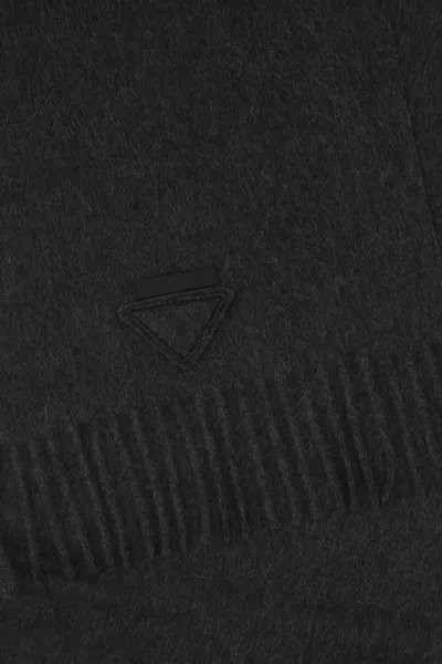 Prada Fringed Hem Twilight Scarf In Black