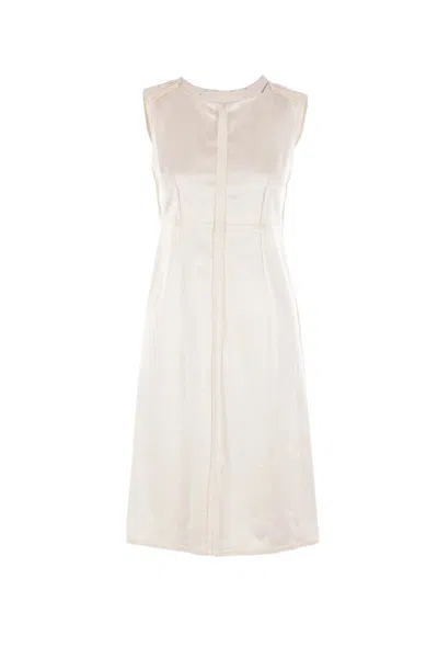 Mm6 Maison Margiela Crewneck Sleeveless Midi Dress In Neutral