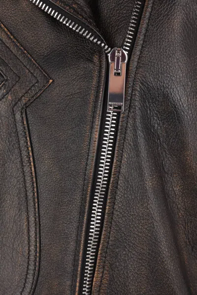 Alexander Mcqueen Waist Belted Epaulettes Lapels Zippered Pockets In Black