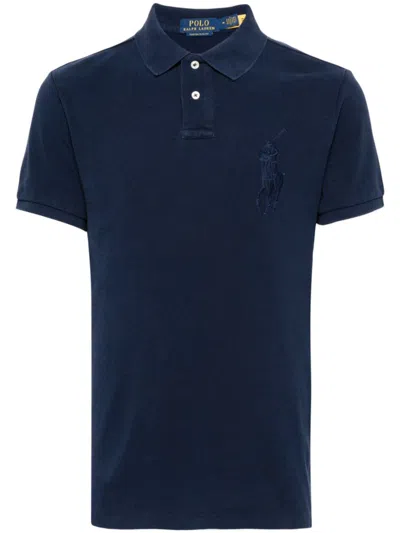 Polo Ralph Lauren Blue Polo Shirt With Large Pony Detail On The Front In Cotton Piquet Man