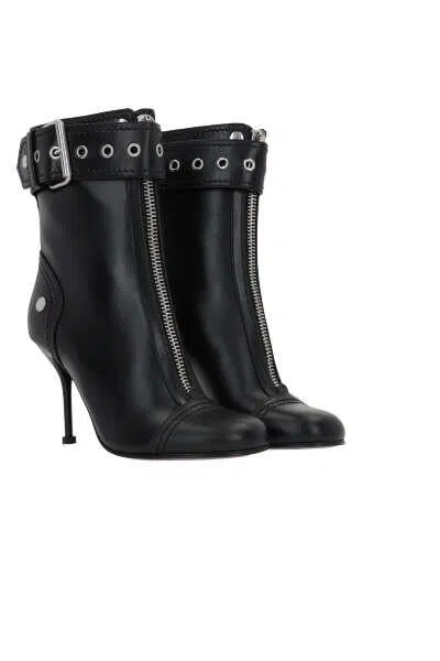 Alexander Mcqueen Heeled Biker Boots In Black