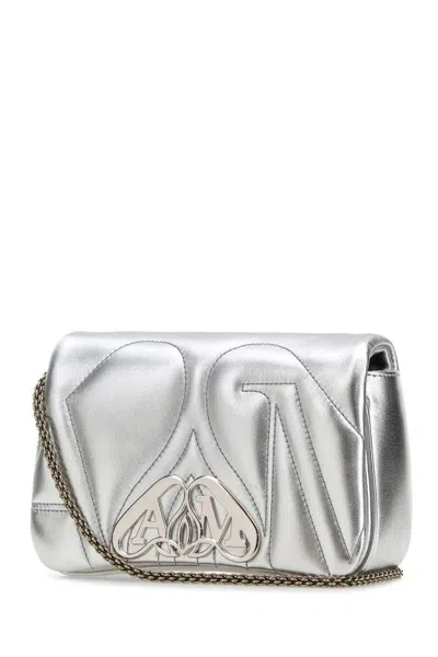 Alexander Mcqueen Small Rectangular Leather Shoulder Bag In Metallic