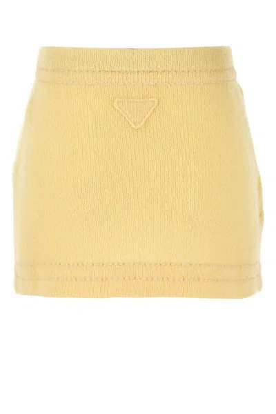 Prada Knitted Mini Skirt In Yellow