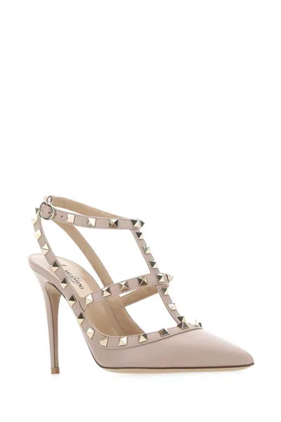 Valentino Garavani Antiqued Pink Leather Rockstud Pumps In Gold