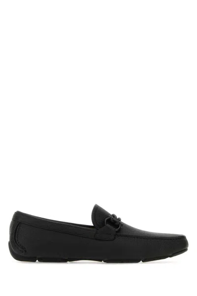 Ferragamo Black Leather Front Loafers In Black