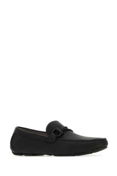 Ferragamo Black Leather Front Loafers In Black