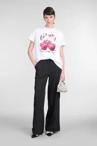 Ganni White T-shirt With Cherry Print And Logo Lettering On The Front In Cotton Woman