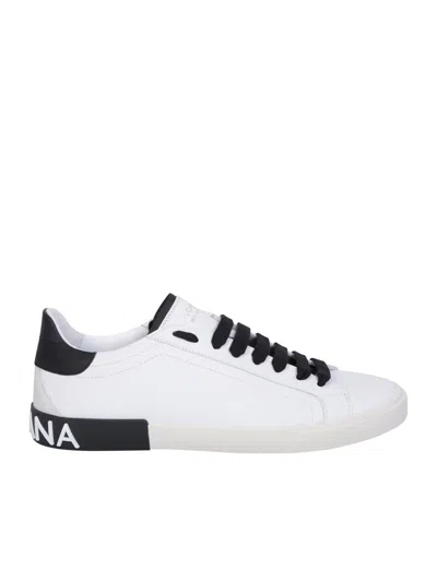 Dolce & Gabbana Portofino Leather Sneakers With Rubberized Logo Shoes